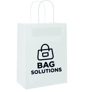biała torba 180 × 80 × 220 mm papierowa reklamowa z nadrukiem